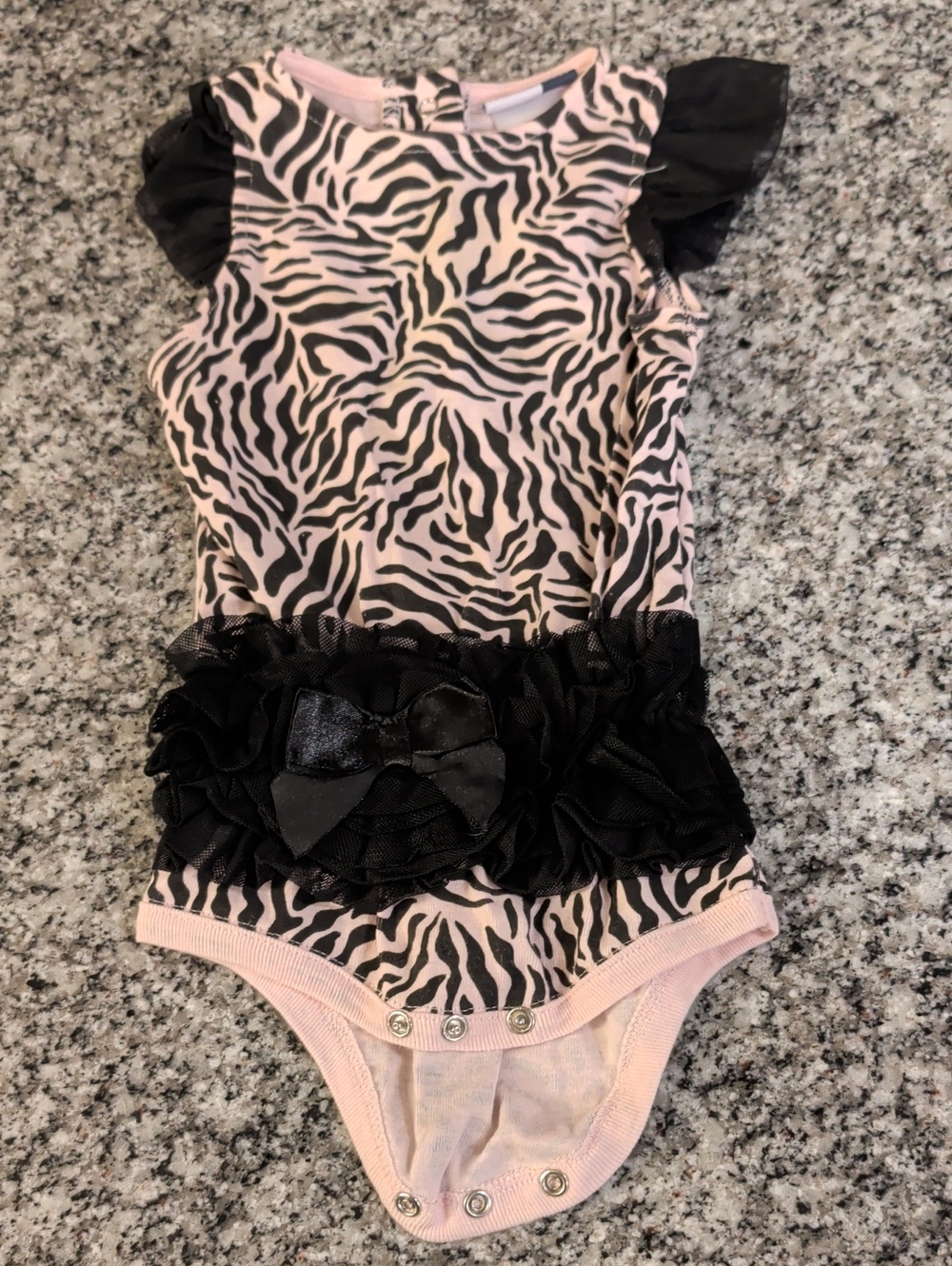 Vitamins Baby Pink Zebra-Print Ruffle Bodysuit with Black Accents